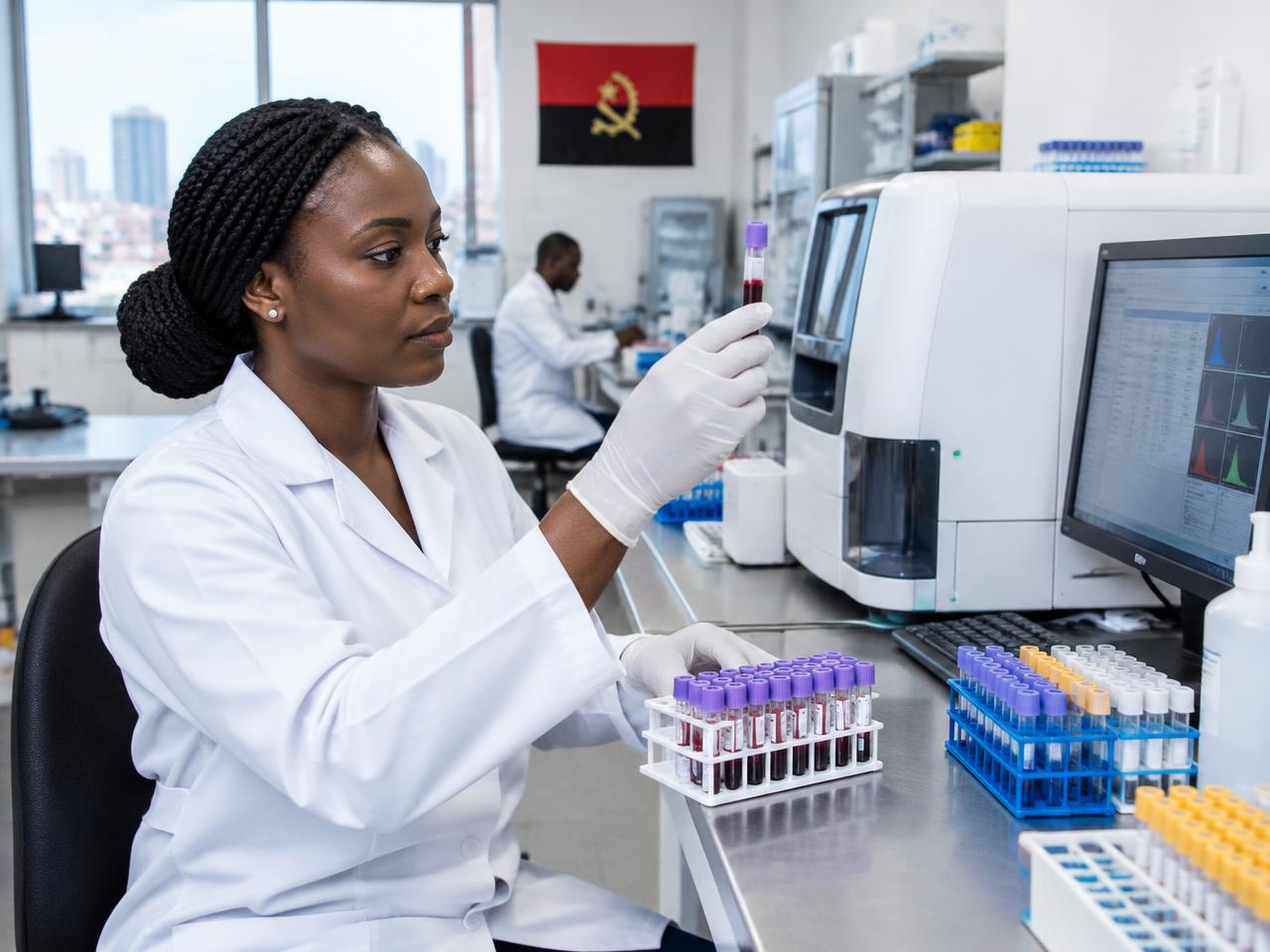 Profissional de laboratório analisando uma amostra